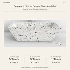 Shadiya White Terrazzo Vessel Sink reference overall dimensions in millimeters and inches