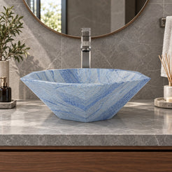 Shadley Azura Blue Quartzite Vessel Sink — low frontal bathroom lifestyle
