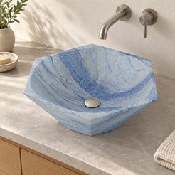 Shadley Azura Blue Quartzite Vessel Sink, countertop hero lifestyle view