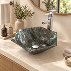 Shadley Celestia Blue Quartzite Vessel Sink — three-quarter bathroom lifestyle