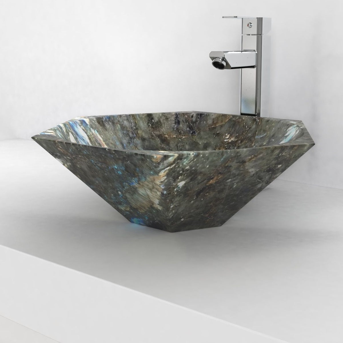 Shadley Celestia Blue Quartzite Vessel Sink, second countertop lifestyle setting