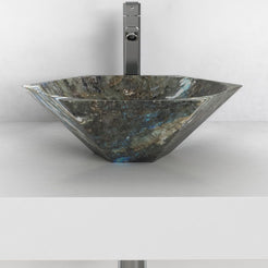 Shadley Celestia Blue Quartzite Vessel Sink, overall shape and side profile