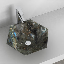 Shadley Celestia Blue Quartzite Vessel Sink, interior, rim and material detail
