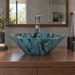 Shadley Danube Blue Quartzite Vessel Sink — low frontal bathroom lifestyle
