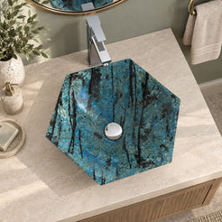 Shadley Danube Blue Quartzite Vessel Sink — overhead bathroom lifestyle
