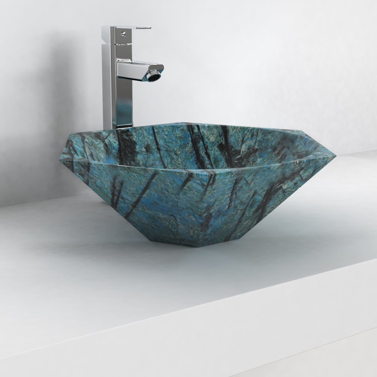 Shadley Danube Blue Quartzite Vessel Sink, second countertop lifestyle setting