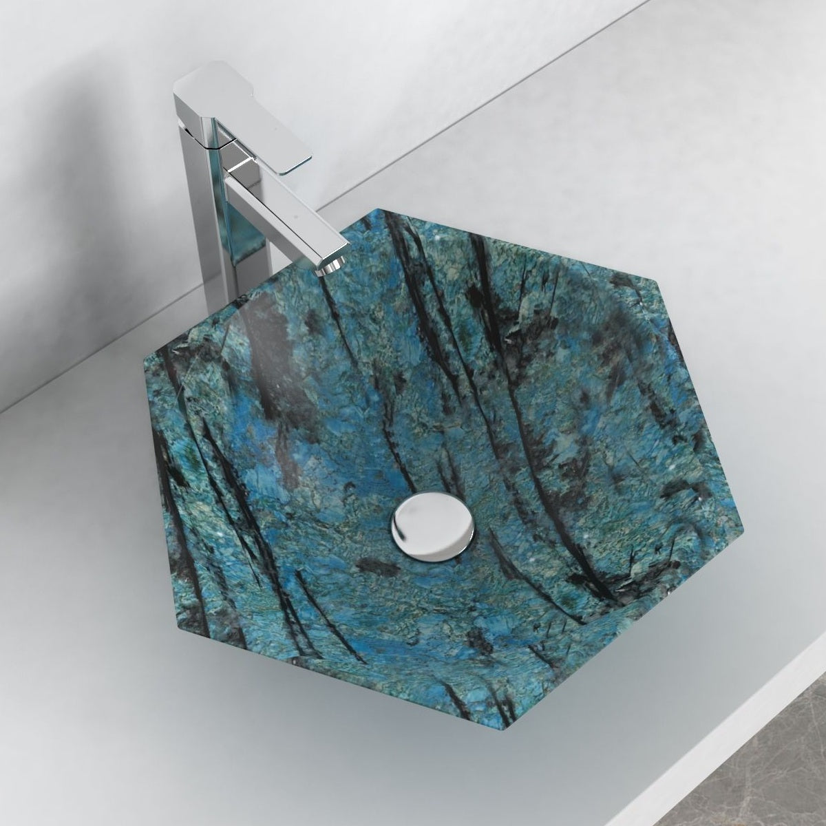 Shadley Danube Blue Quartzite Vessel Sink, alternate countertop lifestyle angle