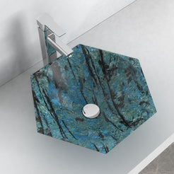 Shadley Danube Blue Quartzite Vessel Sink, alternate countertop lifestyle angle