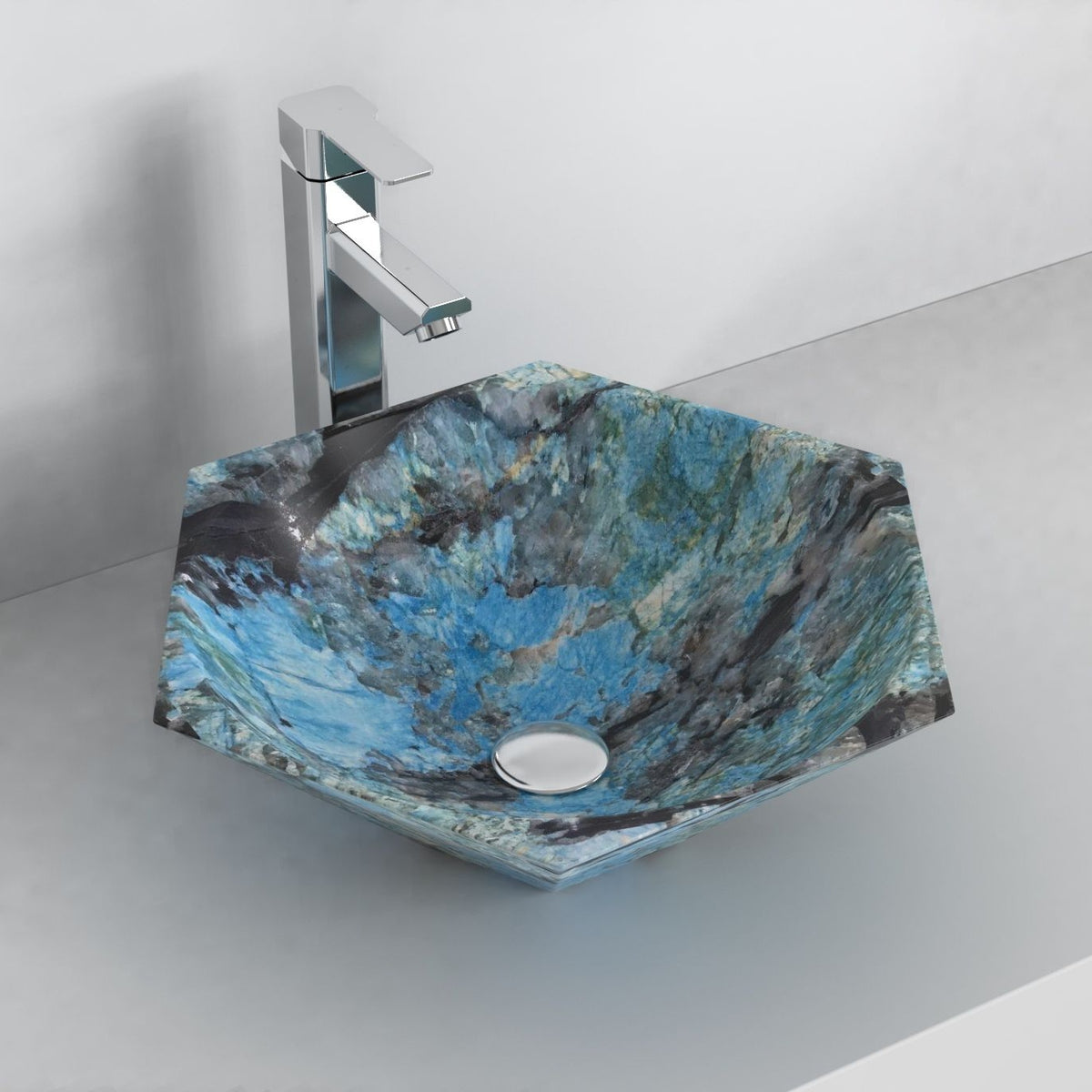 Shadley Danube Blue Quartzite Vessel Sink, interior, rim and material detail