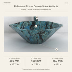 Shadley Danube Blue Quartzite Vessel Sink reference overall dimensions in millimeters and inches