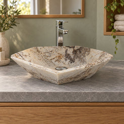 Shadley Pandora Blanc Quartzite Vessel Sink — low frontal bathroom lifestyle