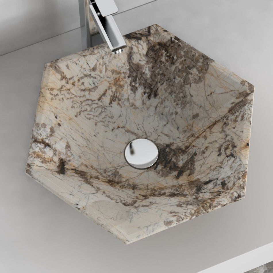 Shadley Pandora Blanc Quartzite Vessel Sink, interior, material and drain area detail