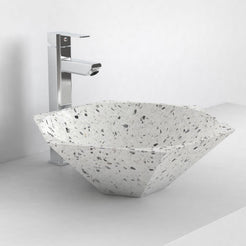 Shadley White Terrazzo Vessel Sink, countertop hero lifestyle view