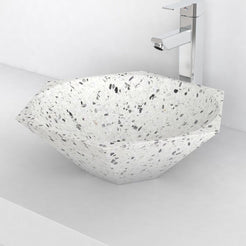 Shadley White Terrazzo Vessel Sink, second countertop view showing the rim and bowl