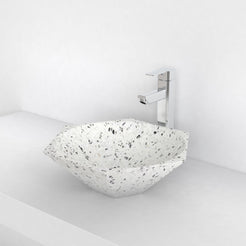 Shadley White Terrazzo Vessel Sink, second countertop view showing the rim and bowl