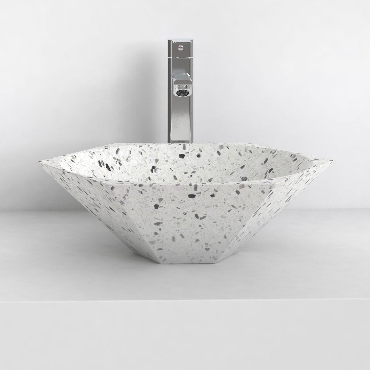 Shadley White Terrazzo Vessel Sink, alternate lifestyle view of the vessel