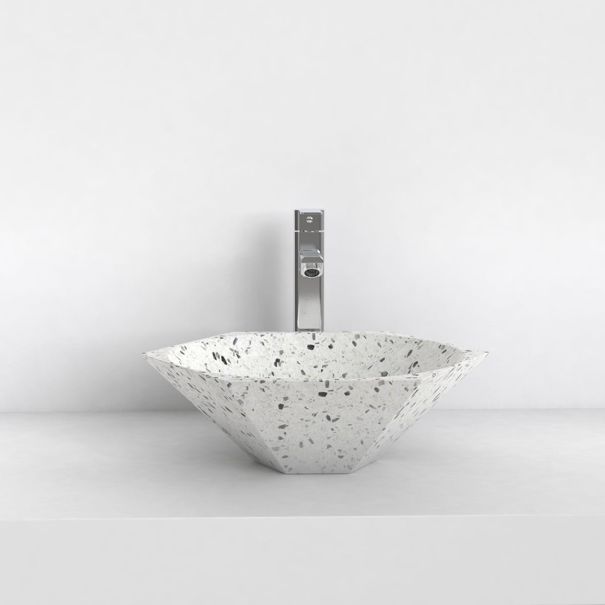 Shadley White Terrazzo Vessel Sink, alternate lifestyle view of the vessel