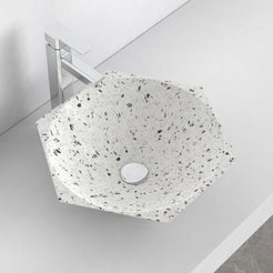 Shadley White Terrazzo Vessel Sink, overall bowl form and side profile