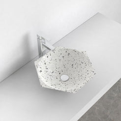 Shadley White Terrazzo Vessel Sink, overall bowl form and side profile