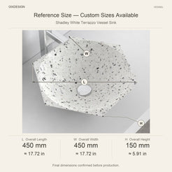 Shadley White Terrazzo Vessel Sink reference overall dimensions in millimeters and inches