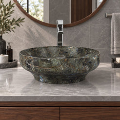 Shaela Celestia Blue Quartzite Vessel Sink — low frontal bathroom lifestyle