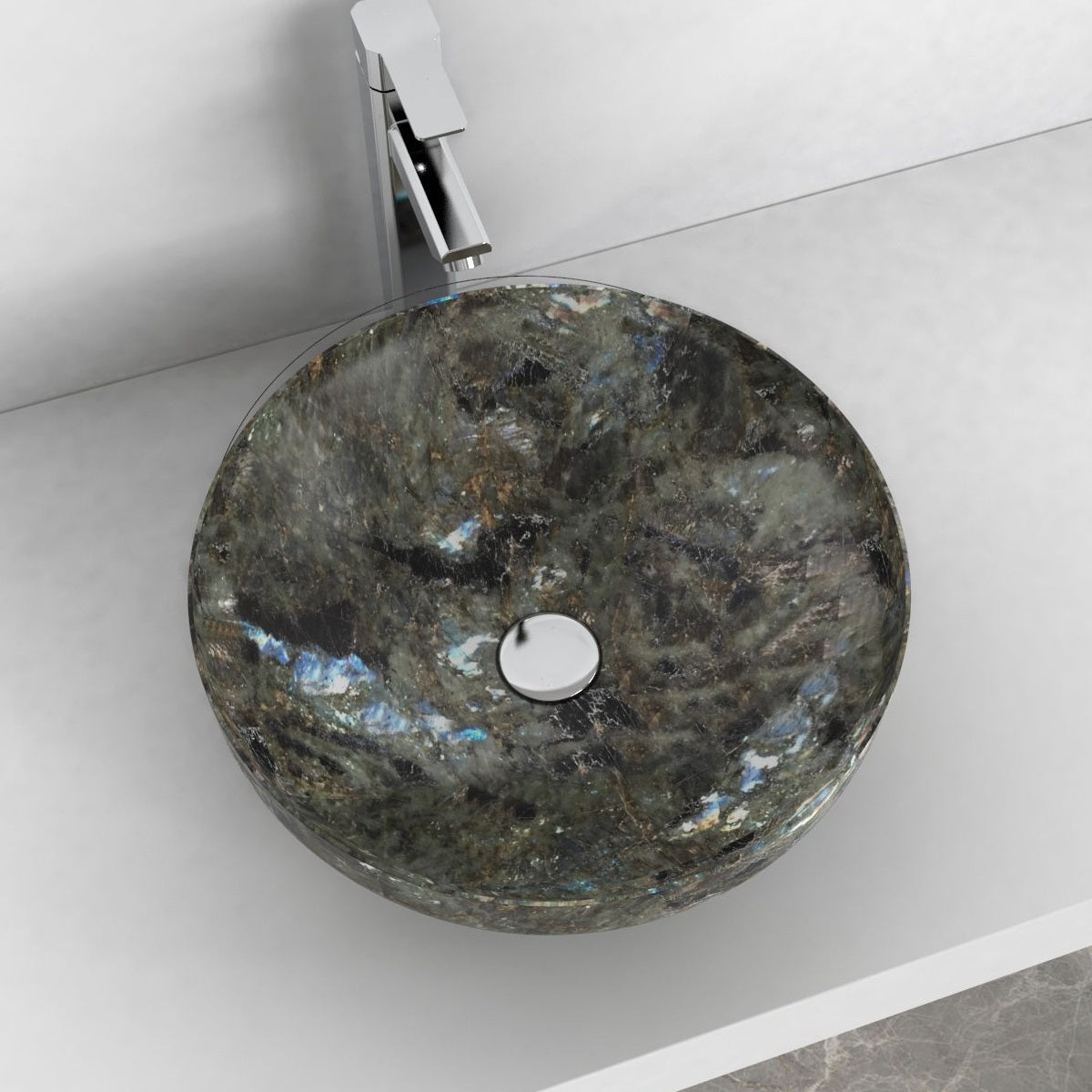 Shaela Celestia Blue Quartzite Vessel Sink, alternate countertop lifestyle angle