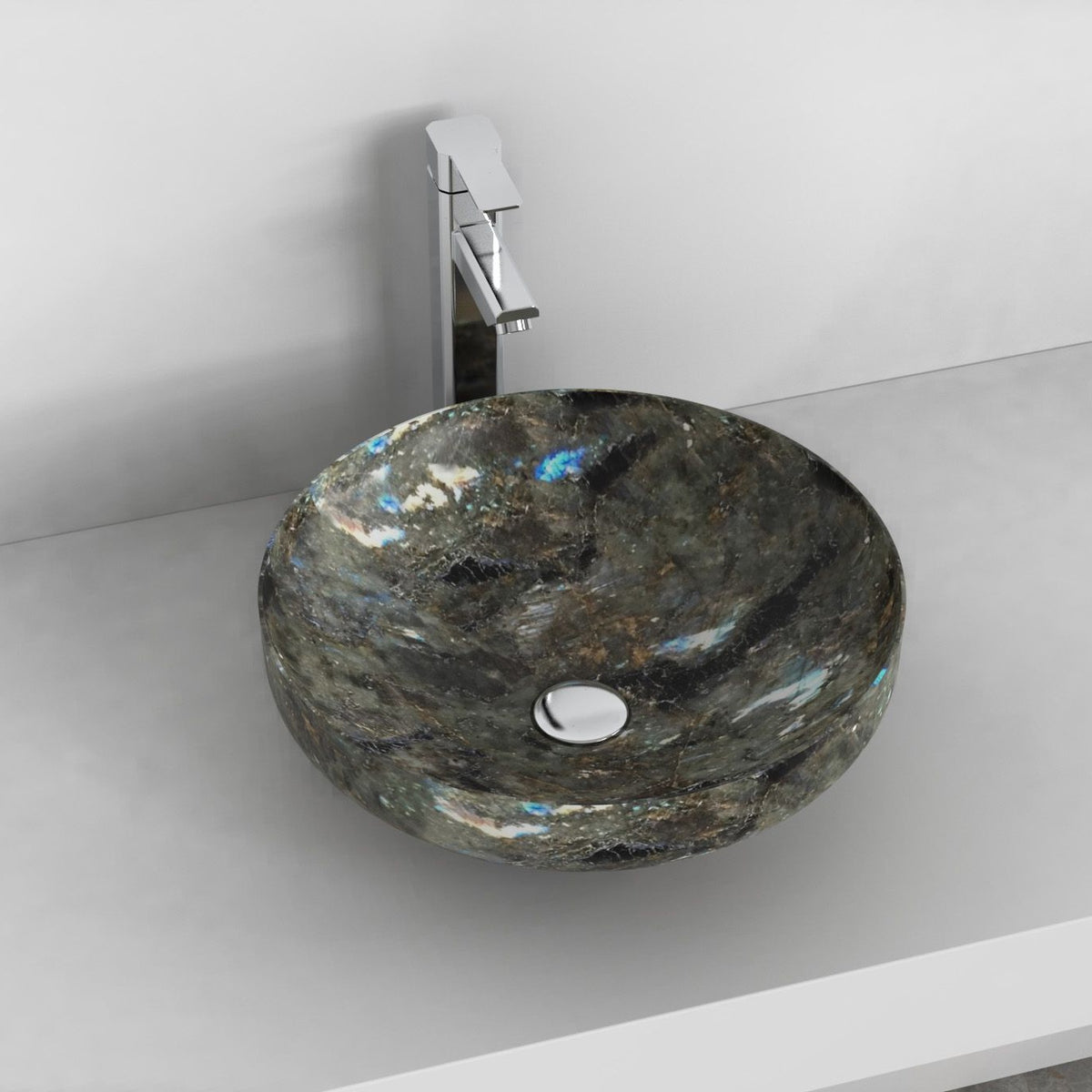 Shaela Celestia Blue Quartzite Vessel Sink, interior, rim and material detail