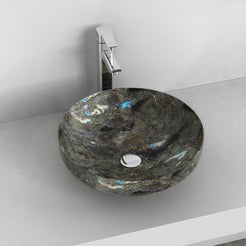 Shaela Celestia Blue Quartzite Vessel Sink, interior, rim and material detail