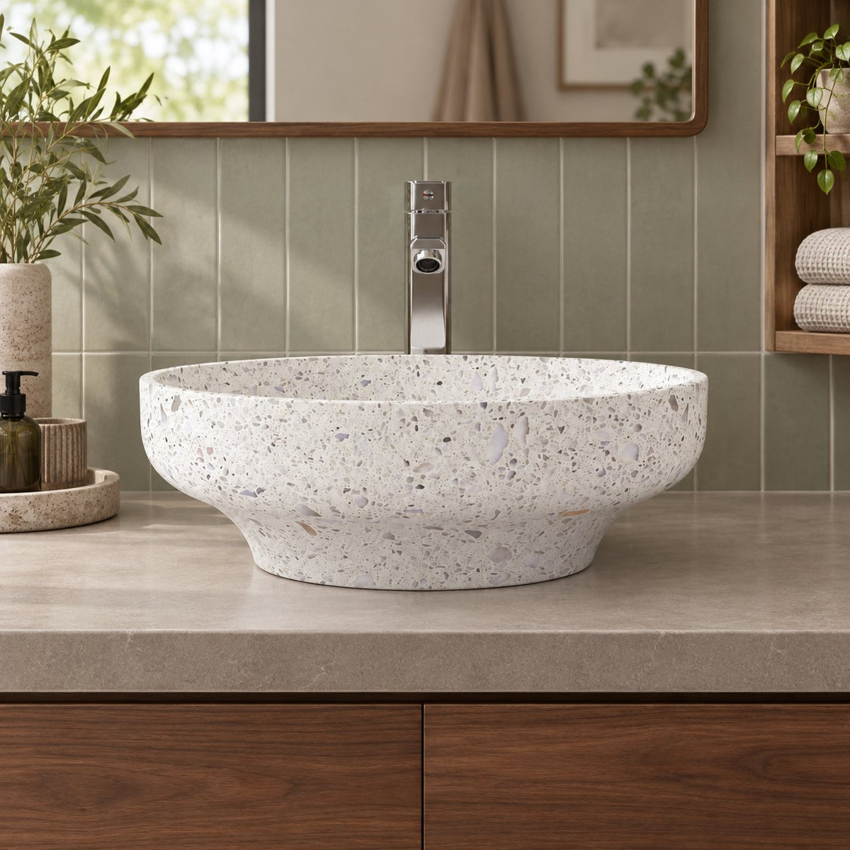 Shaela Color Terrazzo Vessel Sink — low frontal bathroom lifestyle