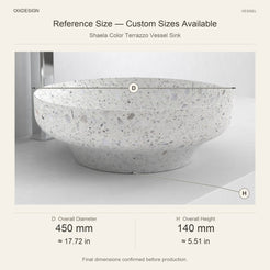 Shaela Color Terrazzo Vessel Sink reference overall dimensions in millimeters and inches