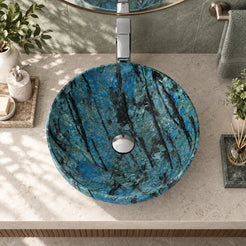Shaela Danube Blue Quartzite Vessel Sink — overhead bathroom lifestyle