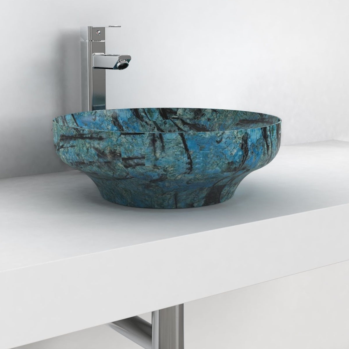 Shaela Danube Blue Quartzite Vessel Sink, second countertop lifestyle setting