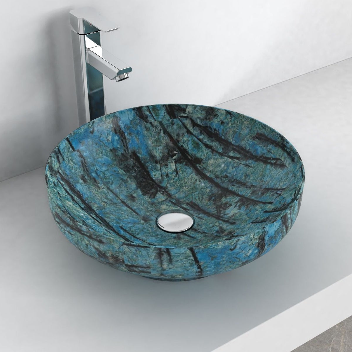 Shaela Danube Blue Quartzite Vessel Sink, alternate countertop lifestyle angle