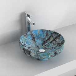 Shaela Danube Blue Quartzite Vessel Sink, interior, rim and material detail
