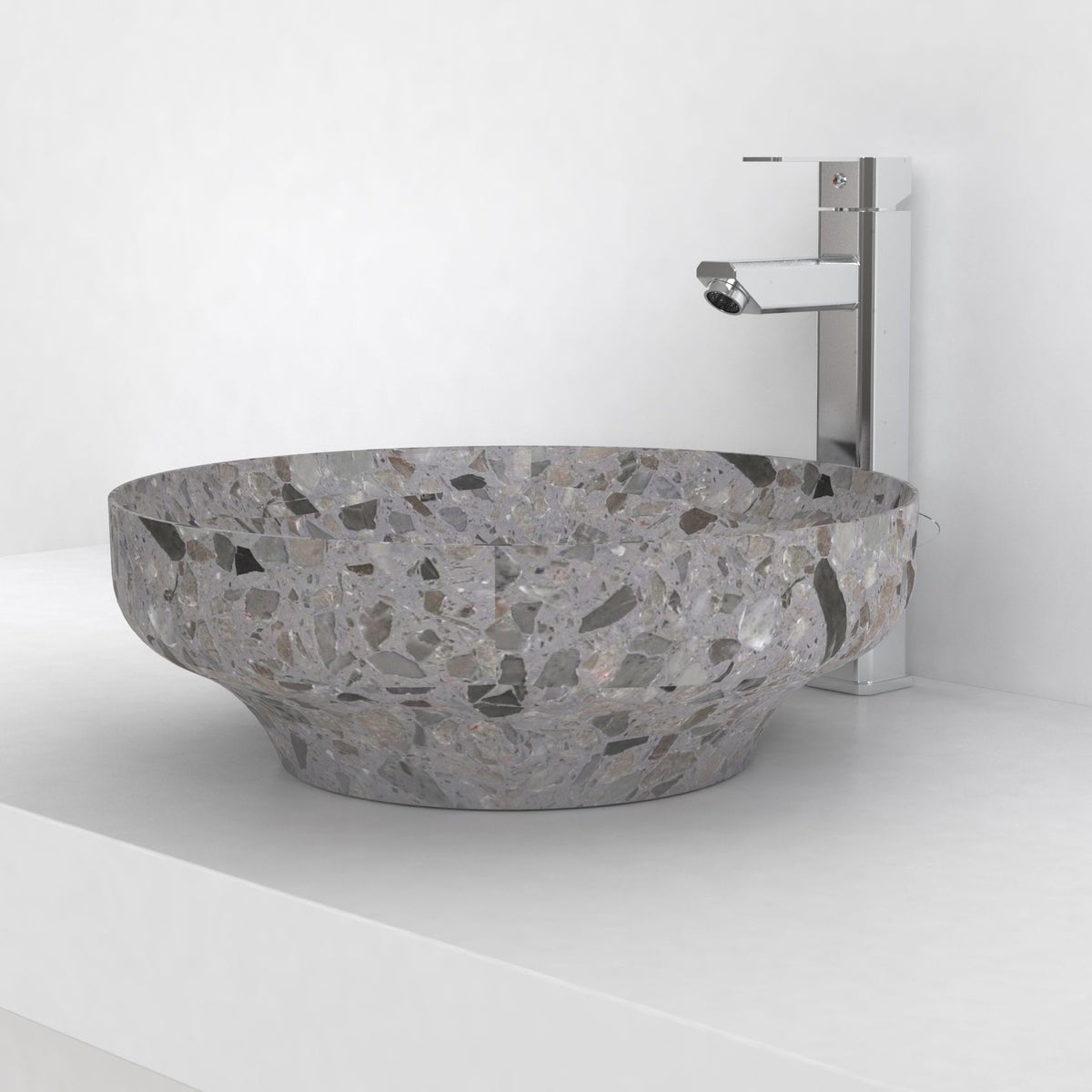 Shaela Dark Terrazzo Vessel Sink, countertop hero lifestyle view