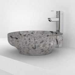 Shaela Dark Terrazzo Vessel Sink, countertop hero lifestyle view