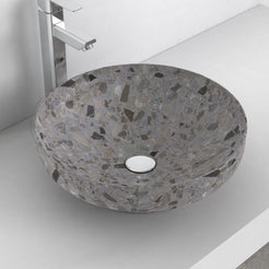 Shaela Dark Terrazzo Vessel Sink, second countertop view showing the rim and bowl