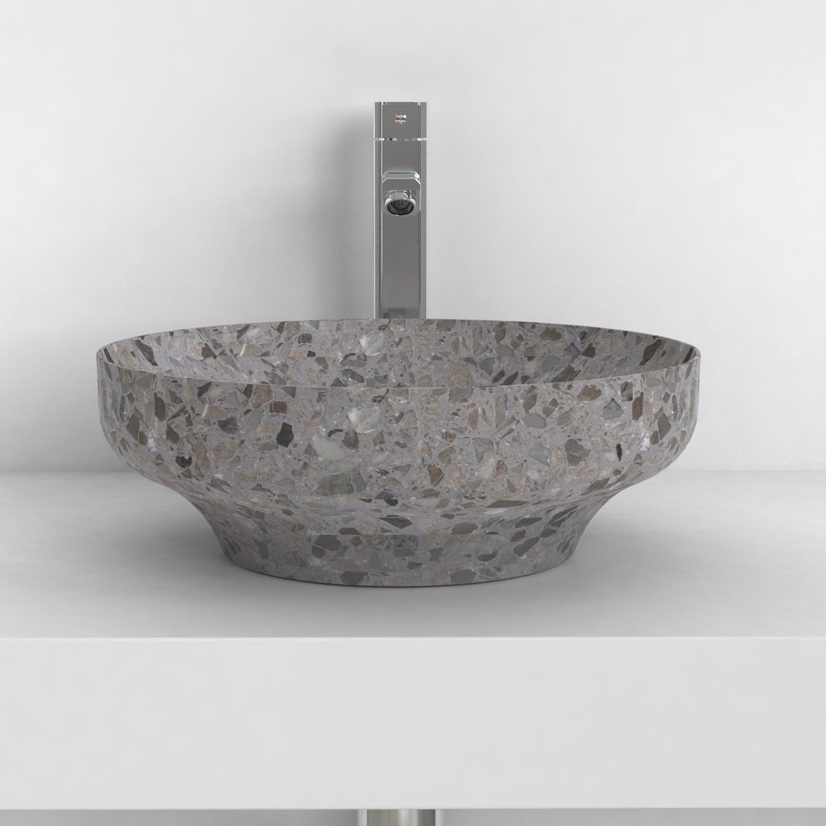 Shaela Dark Terrazzo Vessel Sink, overall bowl form and side profile