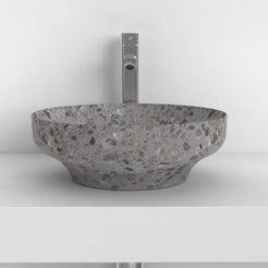 Shaela Dark Terrazzo Vessel Sink, overall bowl form and side profile