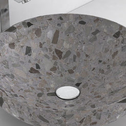 Shaela Dark Terrazzo Vessel Sink, interior, material and drain area detail