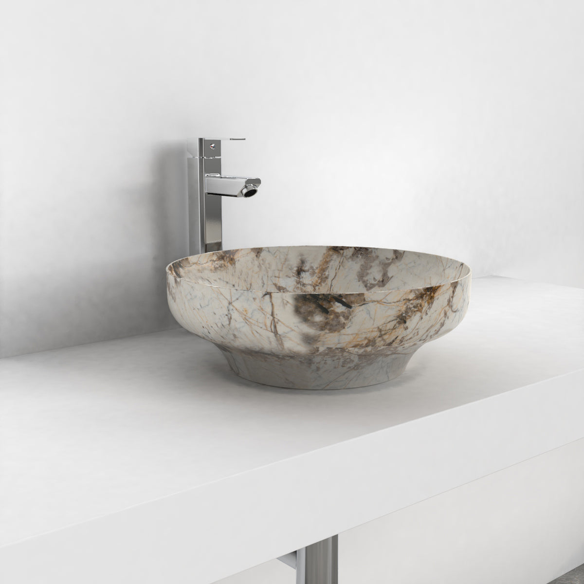 Shaela Pandora Blanc Quartzite Vessel Sink, countertop hero lifestyle view