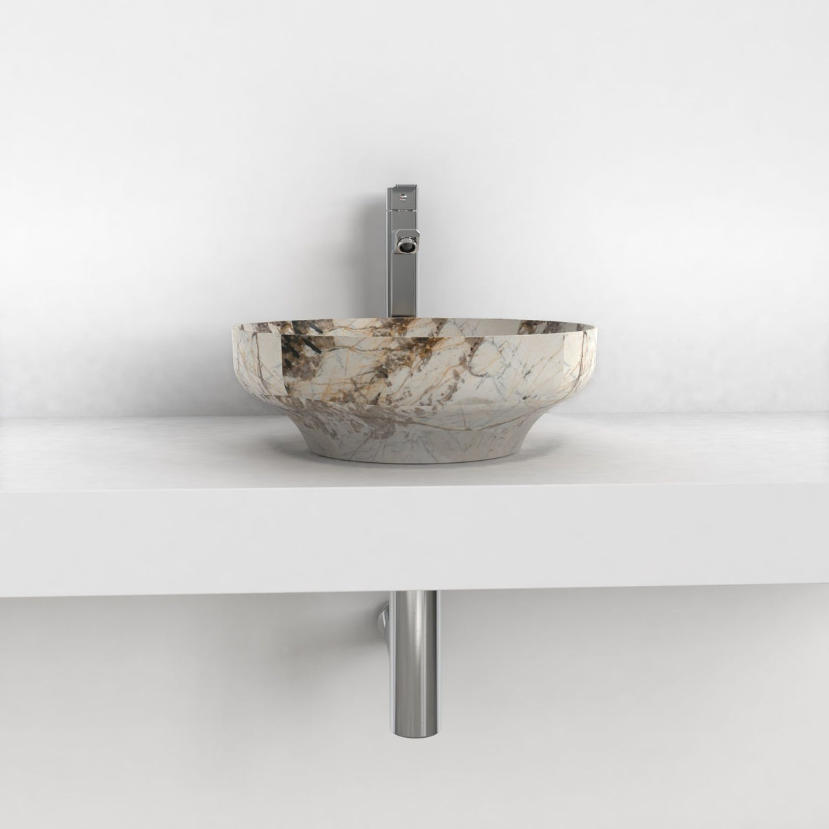Shaela Pandora Blanc Quartzite Vessel Sink, overall bowl form and side profile