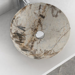 Shaela Pandora Blanc Quartzite Vessel Sink, interior, material and drain area detail
