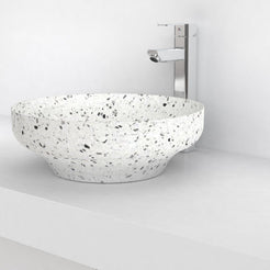 Shaela White Terrazzo Vessel Sink, countertop hero lifestyle view