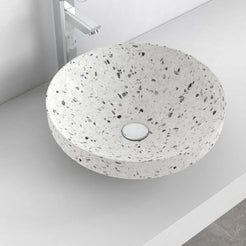 Shaela White Terrazzo Vessel Sink, second countertop view showing the rim and bowl