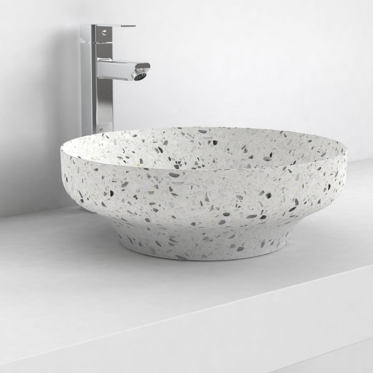 Shaela White Terrazzo Vessel Sink, alternate lifestyle view of the vessel