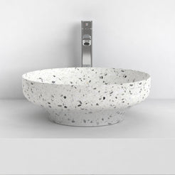 Shaela White Terrazzo Vessel Sink, overall bowl form and side profile