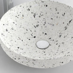 Shaela White Terrazzo Vessel Sink, interior, material and drain area detail