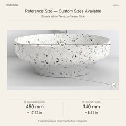 Shaela White Terrazzo Vessel Sink reference overall dimensions in millimeters and inches