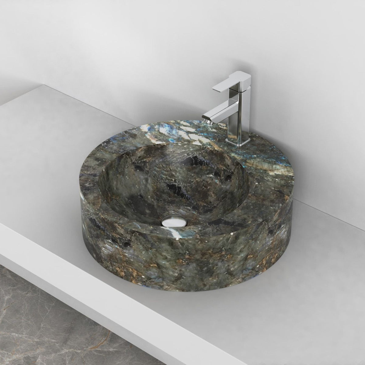 Shafia Celestia Blue Quartzite Vessel Sink, interior, rim and material detail